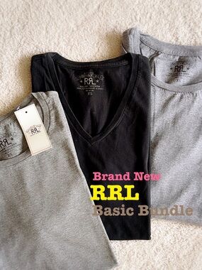 NEW✨RRL Double RL Basic Tee Bundle sz XS Black & Gray V-neck Crew Ralph Lauren
